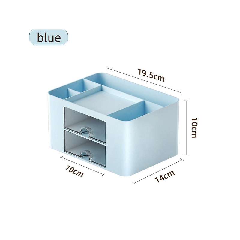 2pcs Pink+blue Simple Transparent Drawer Storage Box Children's Student Office Desktop Ornaments Pen