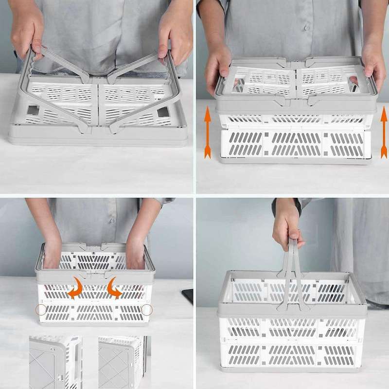 2pcs Plastic Collapsible Crates with Handles,stackable Folding Shopping Baskets,utility Container O