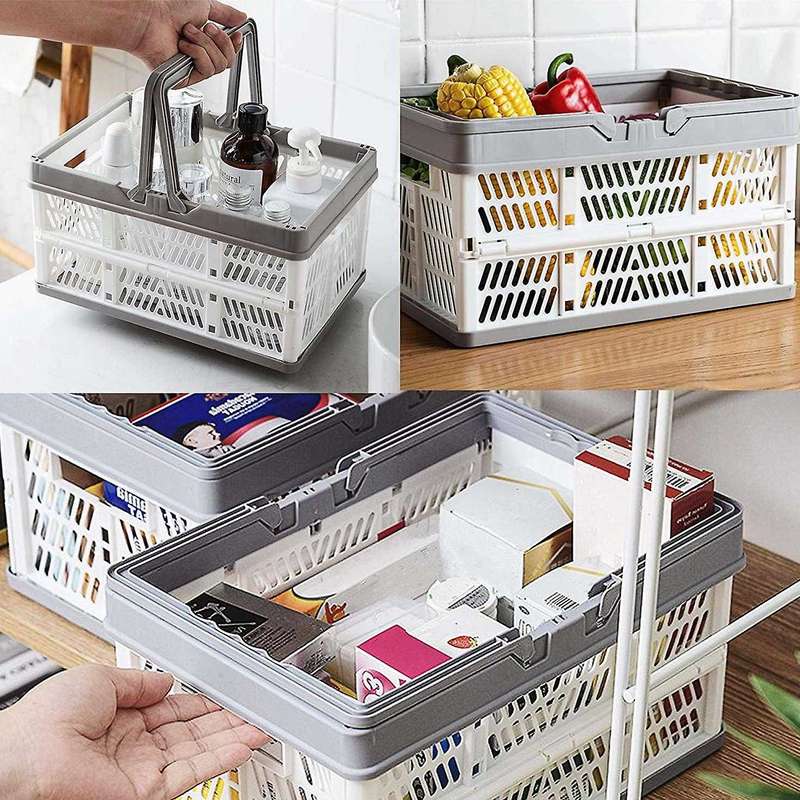 2pcs Plastic Collapsible Crates with Handles,stackable Folding Shopping Baskets,utility Container O