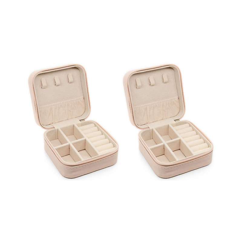 2pcs Portable Jewelry Storage Box Organizer Display Travel Jewelry Zipper Case Box Earrings Necklac