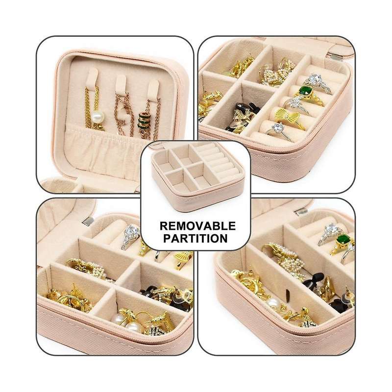 2pcs Portable Jewelry Storage Box Organizer Display Travel Jewelry Zipper Case Box Earrings Necklac