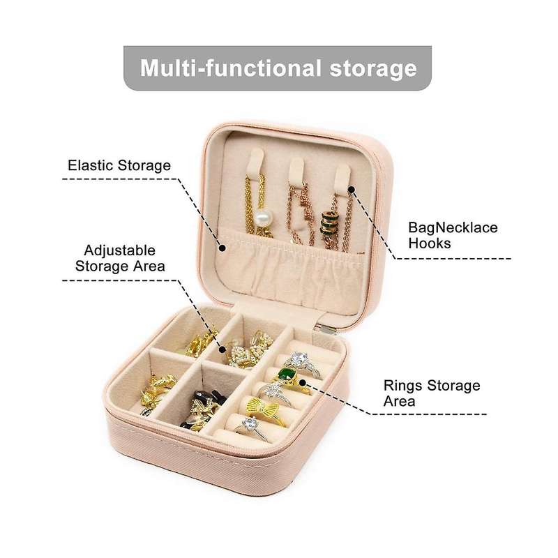 2pcs Portable Jewelry Storage Box Organizer Display Travel Jewelry Zipper Case Box Earrings Necklac
