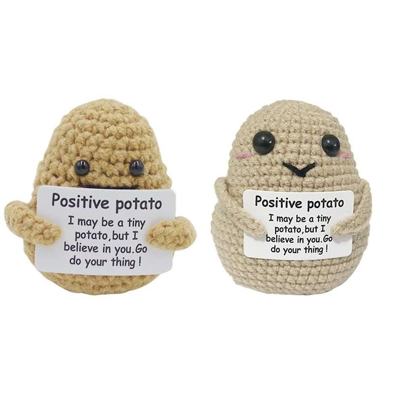 2pcs Positive Potato Mini Knitted Potato Dolls with Positive Affirmation Cards, Handcrafted Wool Pl