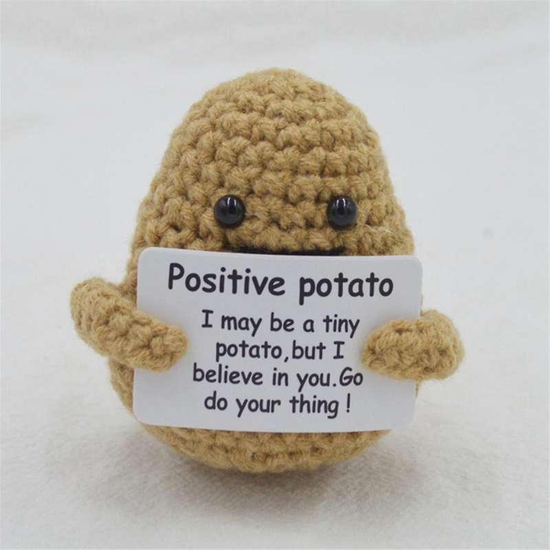 2pcs Positive Potato Mini Knitted Potato Dolls with Positive Affirmation Cards, Handcrafted Wool Pl