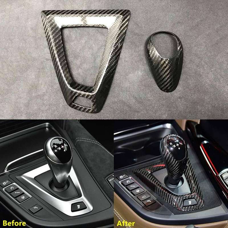 2Pcs Real Carbon Fiber Gear Shift Knob Handle Cover Panel Trim Left for M2 F87 M3 F80 F82 M5 F10 F85