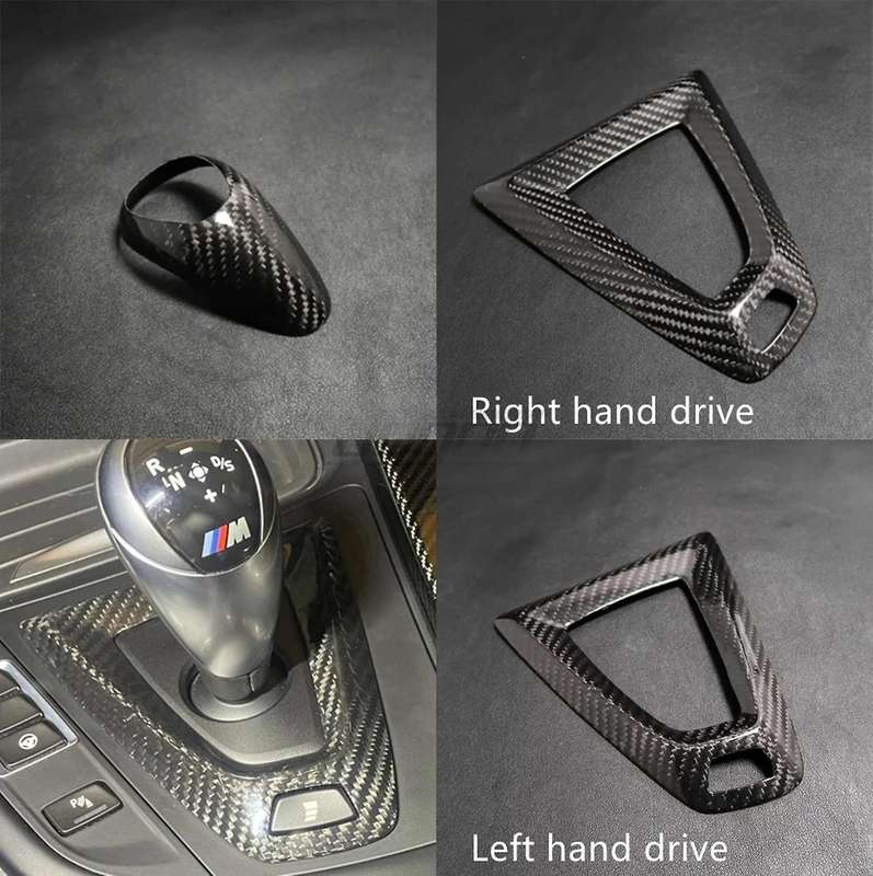 2Pcs Real Carbon Fiber Gear Shift Knob Handle Cover Panel Trim Left for M2 F87 M3 F80 F82 M5 F10 F85