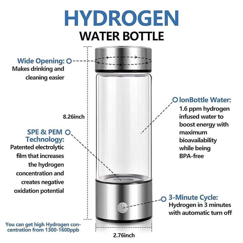2pcs Rechargeable Hydrogen Water Bottle Portable Hydrogen Water Machine Generator for Home, Office,