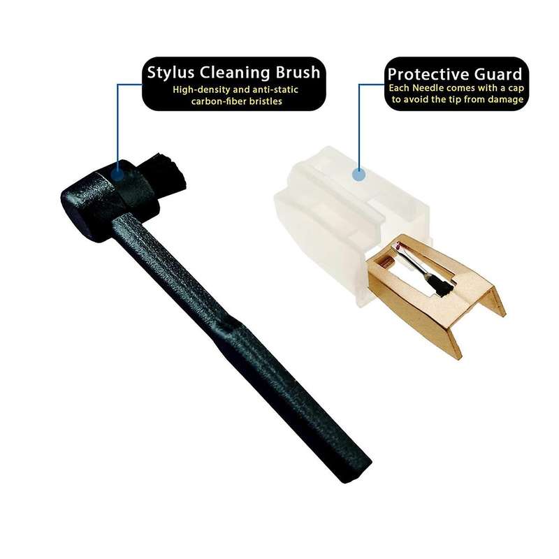 2Pcs Record Player Needles Replacement with Stylus Cleaning Brush Kit,Record Player Needle Stylus fo