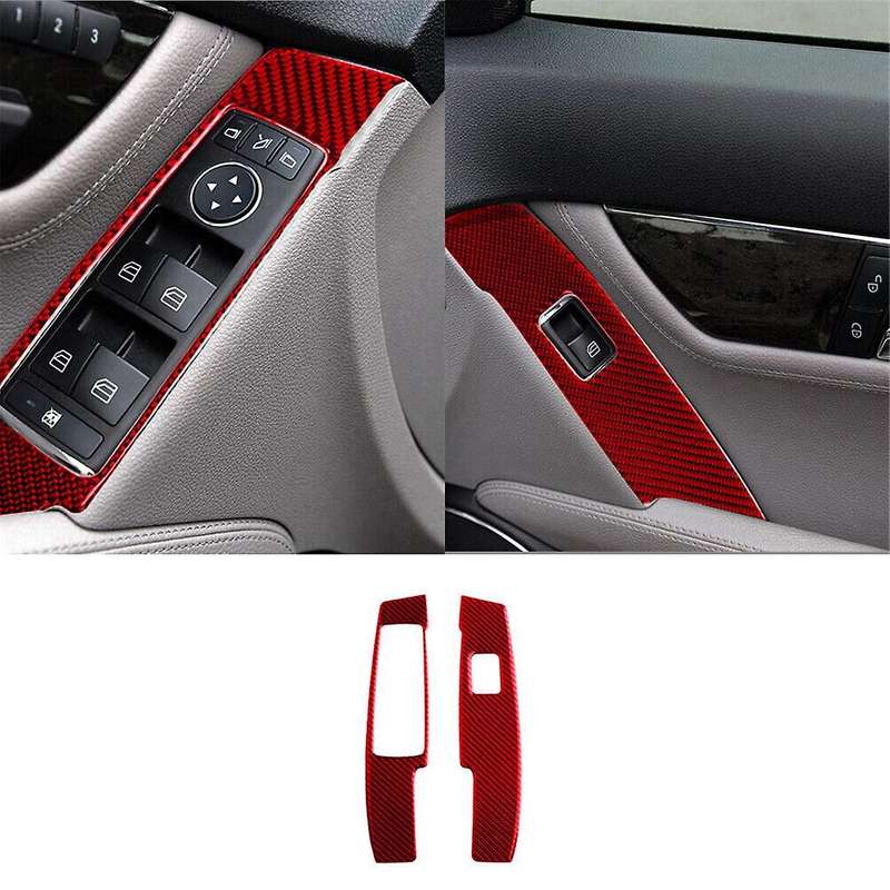 2Pcs Red Carbon Fiber Window Lift Switch Cover Trim for - W204 2007-2013