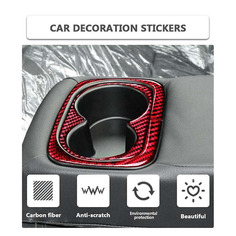 2pcs Red Carbon Fiber Rear Water Cup Holder Cover Trim for 2006-2011