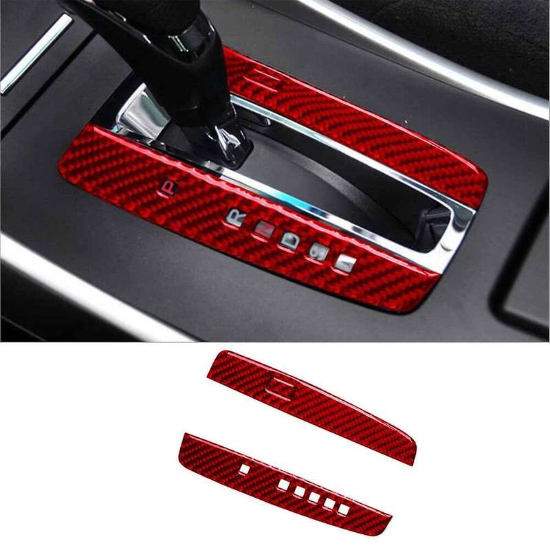 2Pcs Red Carbon Fiber Interior Gear Shift Cover Trim for Accord 2013-2017