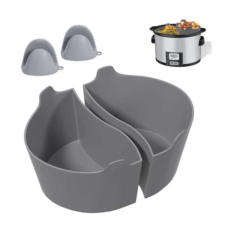 2pcs Reusable Silicone Slow Cooker Divider Liners for 6-7-8 Qt Crocker Pot with 2 Hand Clips,replace