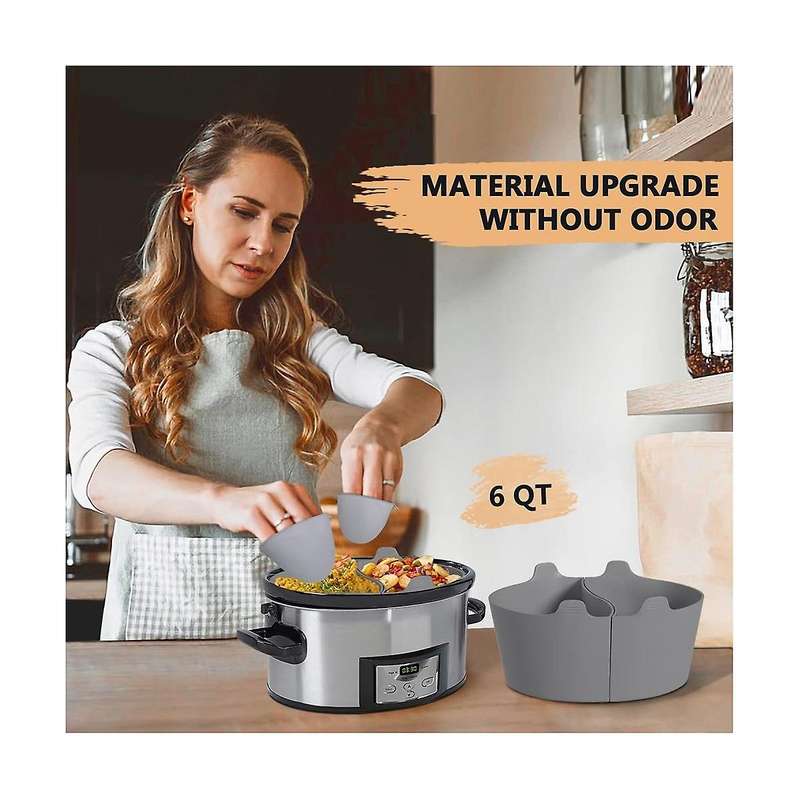 2pcs Reusable Silicone Slow Cooker Divider Liners for 6-7-8 Qt Crocker Pot with 2 Hand Clips,replace