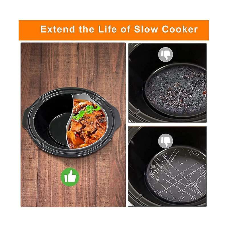 2pcs Reusable Silicone Slow Cooker Divider Liners for 6-7-8 Qt Crocker Pot with 2 Hand Clips,replace