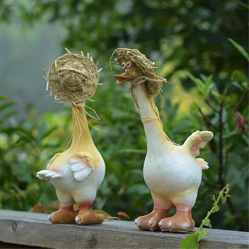 2pcs Resin Garden Ornaments Ducks Outdoor Statues Standing Duck Garden Animal Sculpture