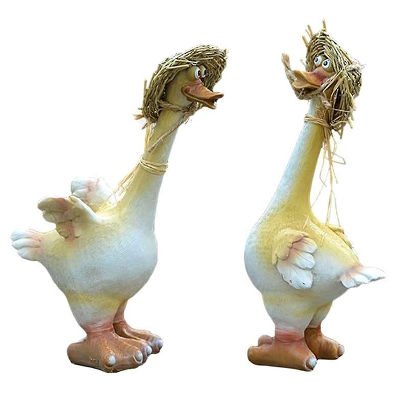 2pcs Resin Garden Ornaments Ducks Outdoor Statues Standing Duck Garden Animal Sculpture
