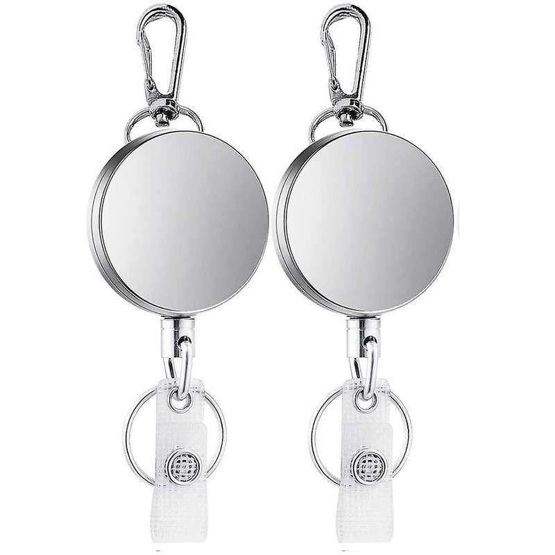 2pcs Retractable Pull Key Ring Id Lanyard Name Tag Card Holder Reel Belt Clip
