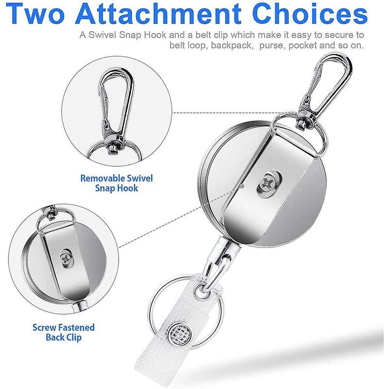 2pcs Retractable Pull Key Ring Id Lanyard Name Tag Card Holder Reel Belt Clip