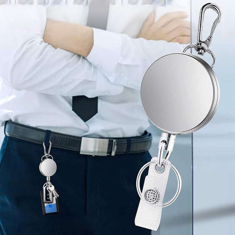 2pcs Retractable Pull Key Ring Id Lanyard Name Tag Card Holder Reel Belt Clip
