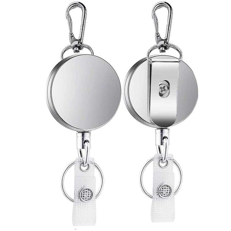 2pcs Retractable Pull Key Ring Id Lanyard Name Tag Card Holder Reel Belt Clip