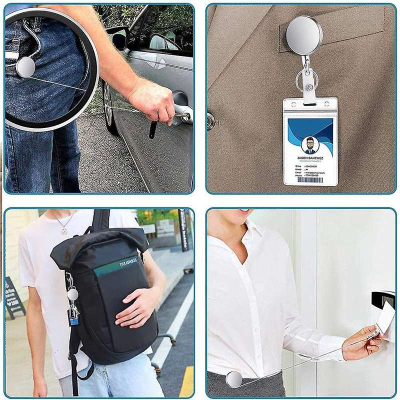 2pcs Retractable Pull Key Ring Id Lanyard Name Tag Card Holder Reel Belt Clip