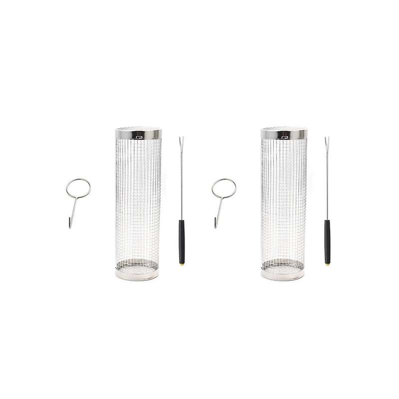 2pcs Rolling Grill Basket - Greatest Grill Basket Ever, Round Stainless Steel Grill Mesh, Camping Gr