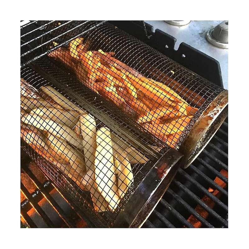 2pcs Rolling Grill Basket - Greatest Grill Basket Ever, Round Stainless Steel Grill Mesh, Camping Gr