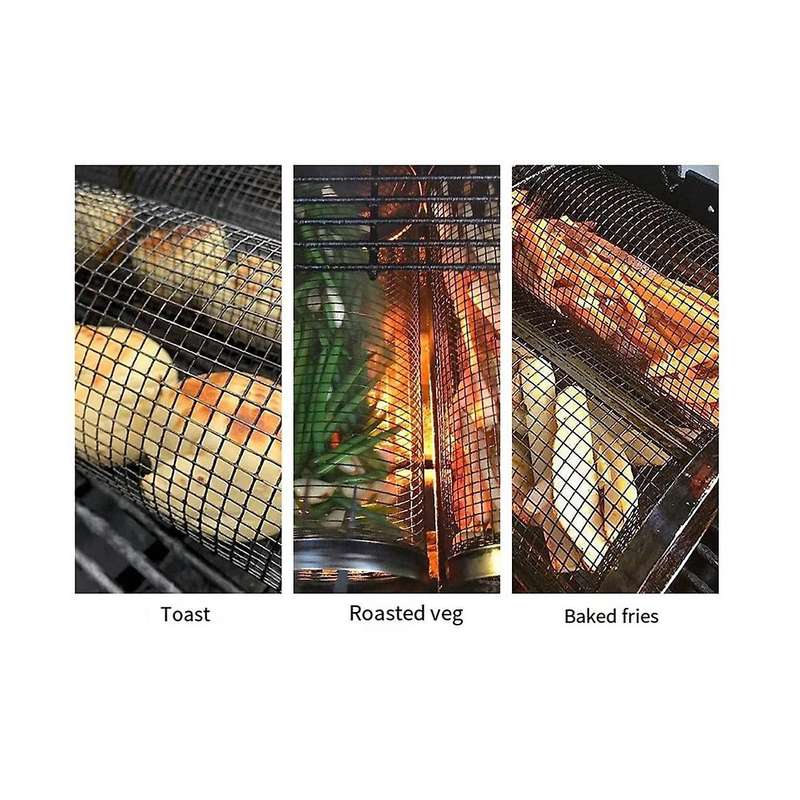 2pcs Rolling Grilling Basket - Greatest Grilling Basket Ever, Round Stainless Steel Grilling Mesh, C
