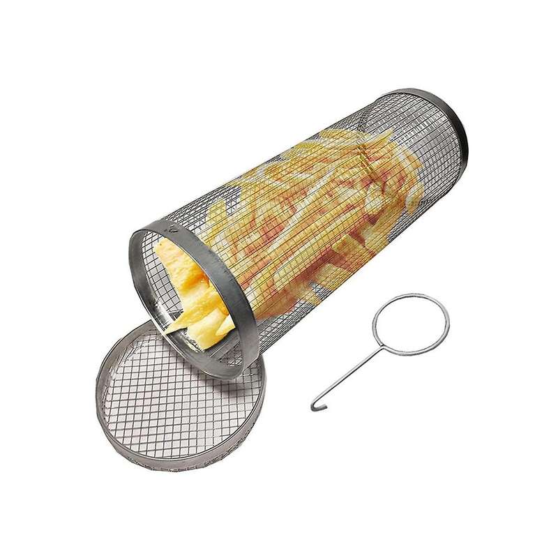 2pcs Rolling Grilling Basket - Greatest Grilling Basket Ever, Round Stainless Steel Grilling Mesh, C