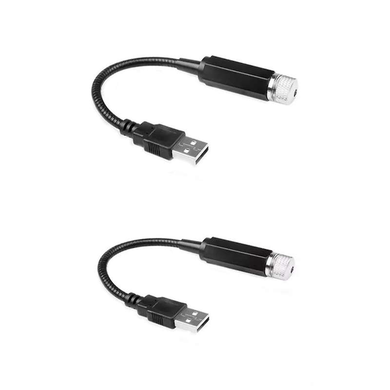2Pcs Romantic LED Starry Night Lights 5V USB Powered Galaxy Star Projector Lights for Car Room Ceili