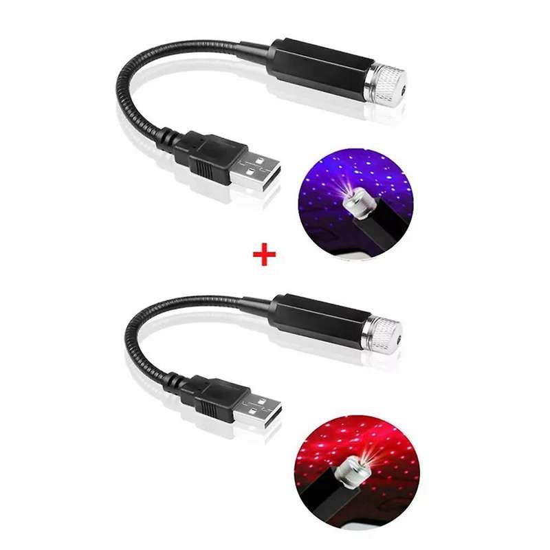 2Pcs Romantic LED Starry Night Lights 5V USB Powered Galaxy Star Projector Lights for Car Room Ceili