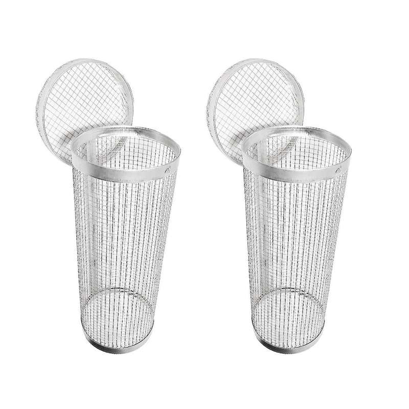 2pcs Rolling Grill Basket Stainless Steel Wire Mesh Cylinder Grilling Basket Outdoor Round Grill Ba