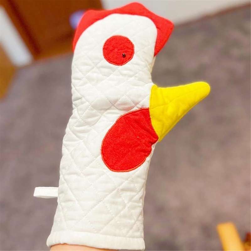 2pcs Rooster Trim Oven Mitts Oven Mitts/glove Set Rooster-shaped Oven Mitts, Friendly & Safe Backing