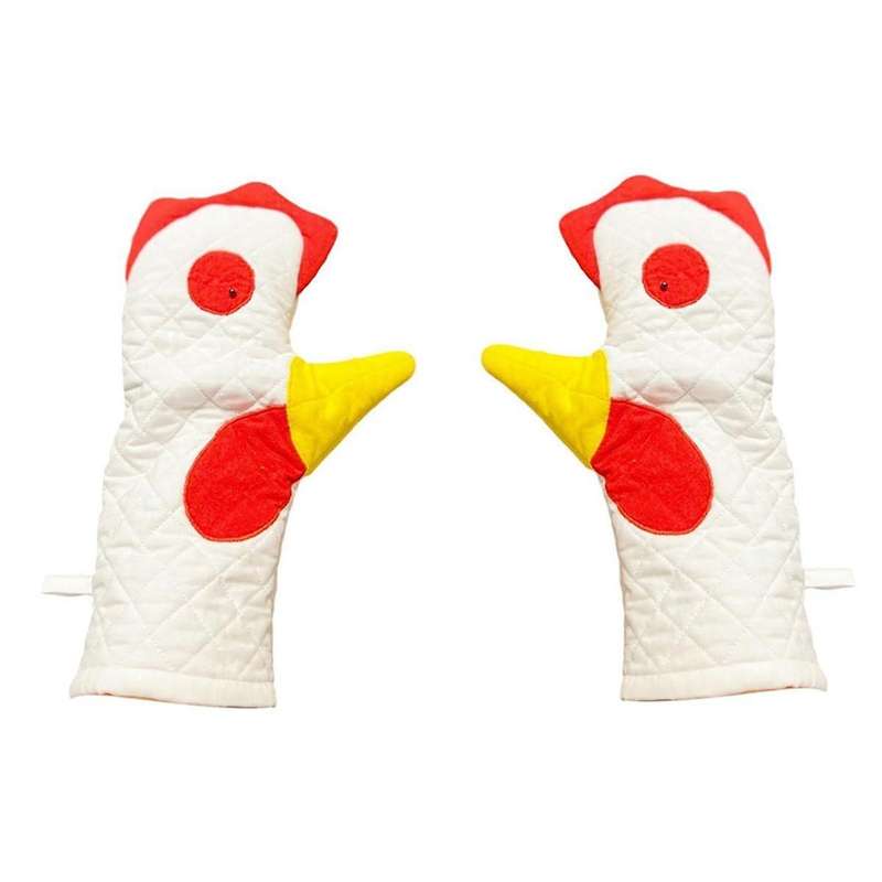 2pcs Rooster Trim Oven Mitts Oven Mitts/glove Set Rooster-shaped Oven Mitts, Friendly & Safe Backing