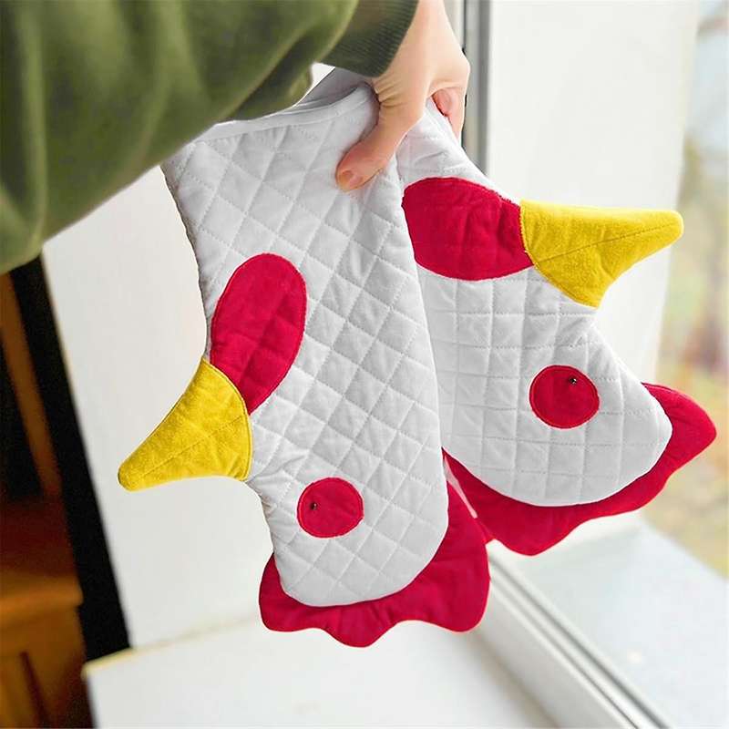 2pcs Rooster Trim Oven Mitts Oven Mitts/glove Set Rooster-shaped Oven Mitts, Friendly & Safe Backing