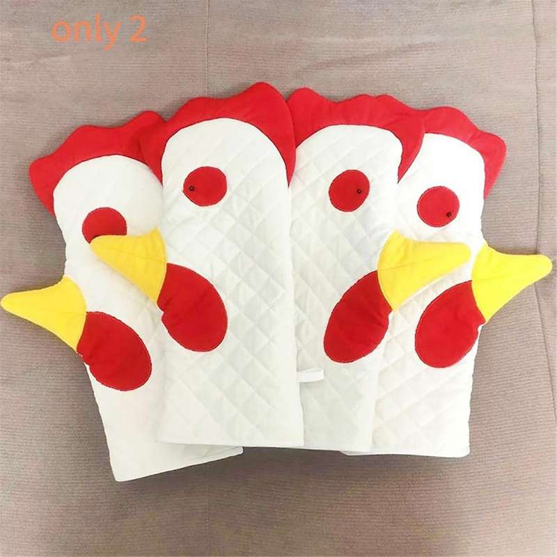 2pcs Rooster Trim Oven Mitts Oven Mitts/glove Set Rooster-shaped Oven Mitts, Friendly & Safe Backing