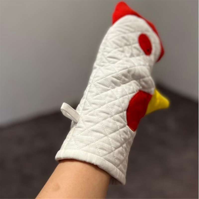 2pcs Rooster Trim Oven Mitts Oven Mitts/glove Set Rooster-shaped Oven Mitts, Friendly & Safe Backing