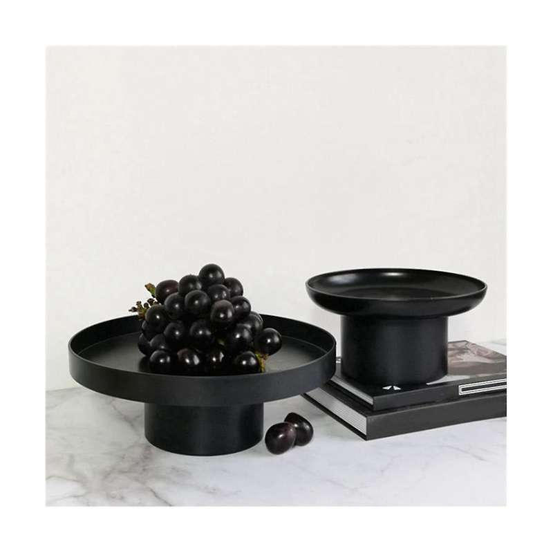 2pcs Round Black White Decorative Tray Storage Box Abs Tray Fruit Cosmetic Tray Home Simple Storage