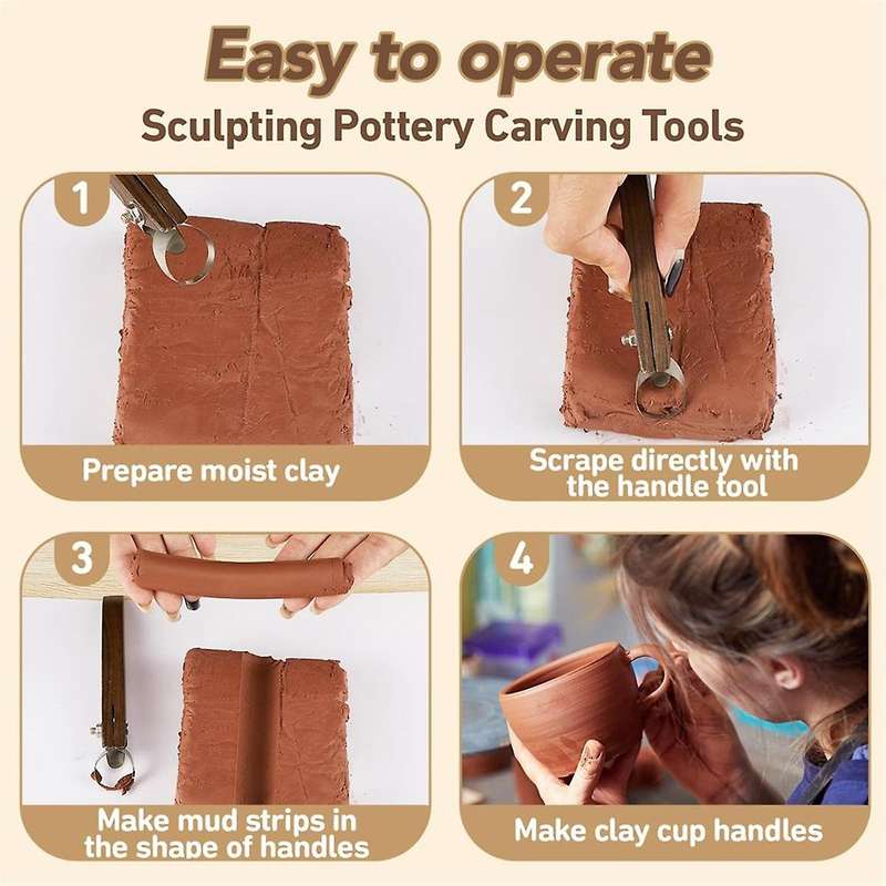 2pcs Sculpture Scraper Pottery Carving Tool Pottery Cup Tool Clay Extruder Tool Teacup Mug Handle C