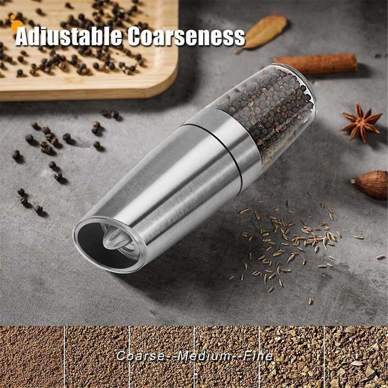 2pcs Salt and Pepper Grinder Electric Gravity Grinder+bracket Automatic Mill Set with Adjustable Co
