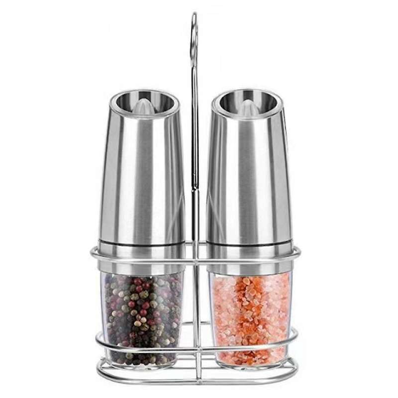 2pcs Salt and Pepper Grinder Electric Gravity Grinder+bracket Automatic Mill Set with Adjustable Co
