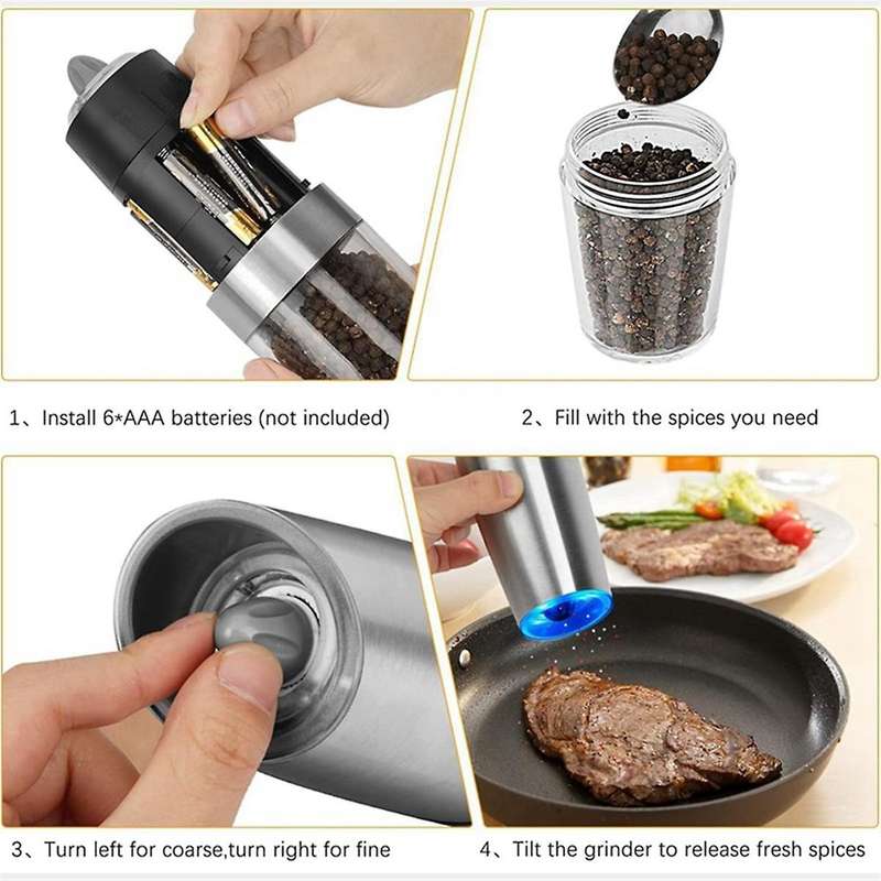2pcs Salt and Pepper Grinder Electric Gravity Grinder+bracket Automatic Mill Set with Adjustable Co
