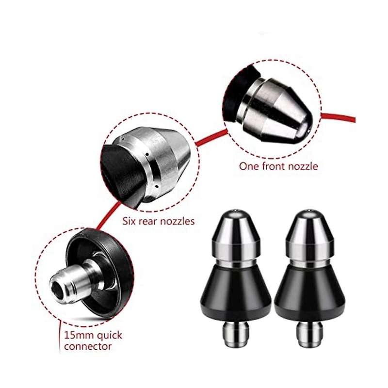 2PCS Sewer Cleaning Tool High-Pressure Nozzle, Stainless Sewer Jetter Nozzle, Sewer Jetter Kit for P