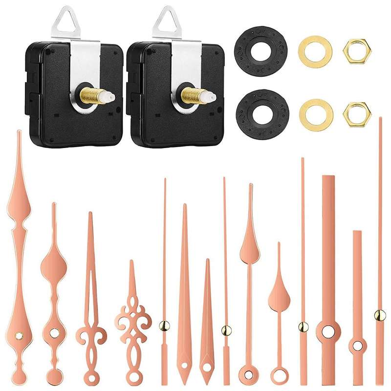 2Pcs Silence Quartz Movement Mechanism Kit with 5 Different Rose Gold of Clock Repair Parts Replacem