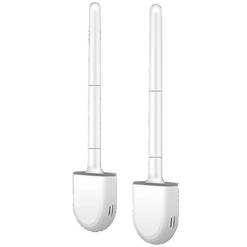 2PCS Silicone Toilet Brush Bathroom Bowl Toilet Brushes and Holders Set Bristle with No-Slip Long Ha