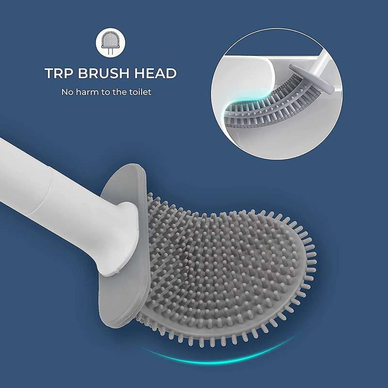 2PCS Silicone Toilet Brush Bathroom Bowl Toilet Brushes and Holders Set Bristle with No-Slip Long Ha