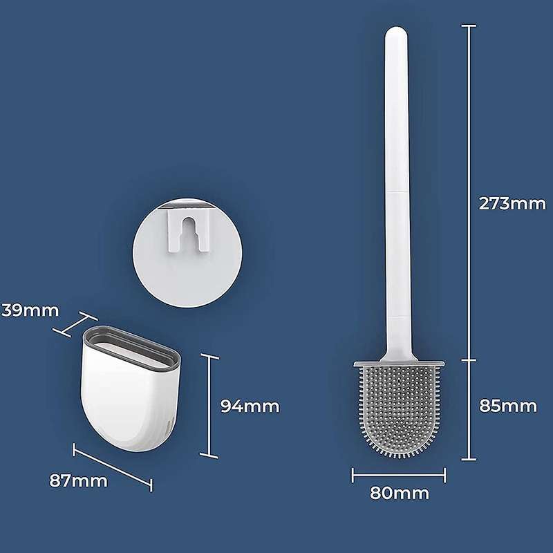 2PCS Silicone Toilet Brush Bathroom Bowl Toilet Brushes and Holders Set Bristle with No-Slip Long Ha