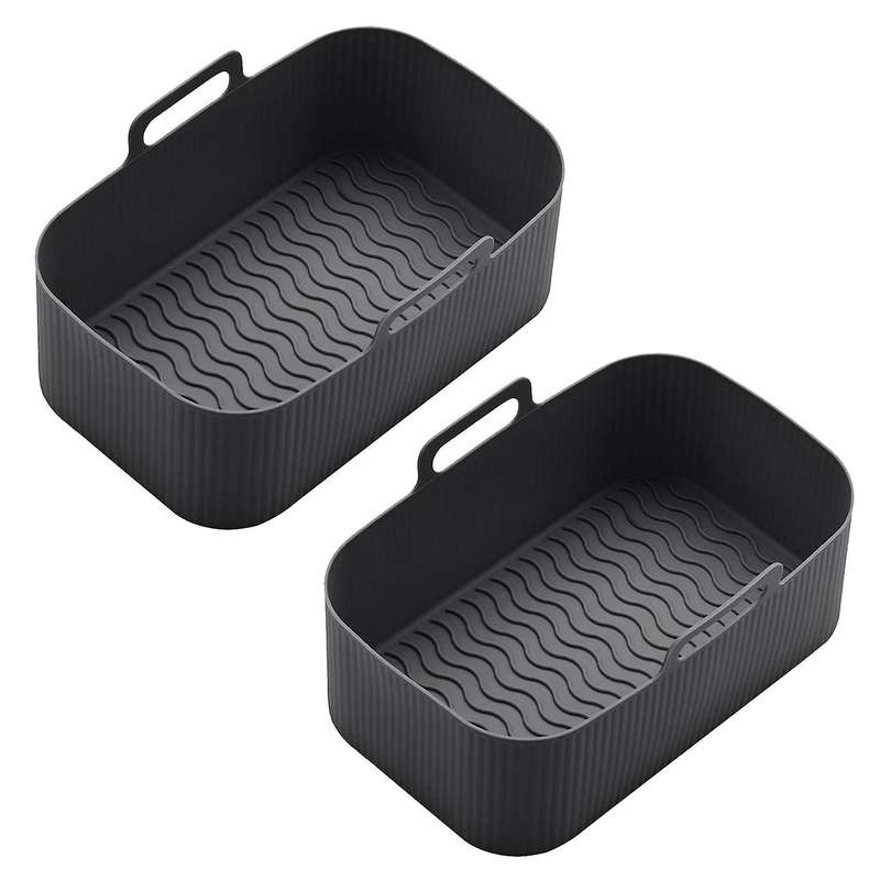 2Pcs Silicone Pot for Fryer Reusable Silicone Fryer Liner Foldable Basket Fryer Rack with Handles Bl