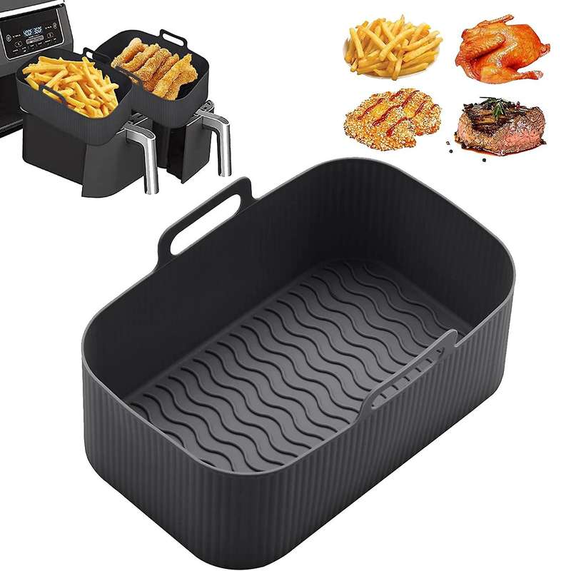 2Pcs Silicone Pot for Fryer Reusable Silicone Fryer Liner Foldable Basket Fryer Rack with Handles Bl
