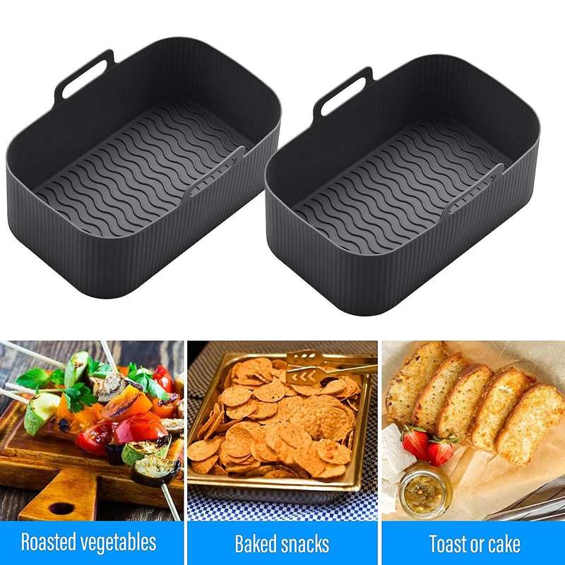 2Pcs Silicone Pot for Fryer Reusable Silicone Fryer Liner Foldable Basket Fryer Rack with Handles Bl